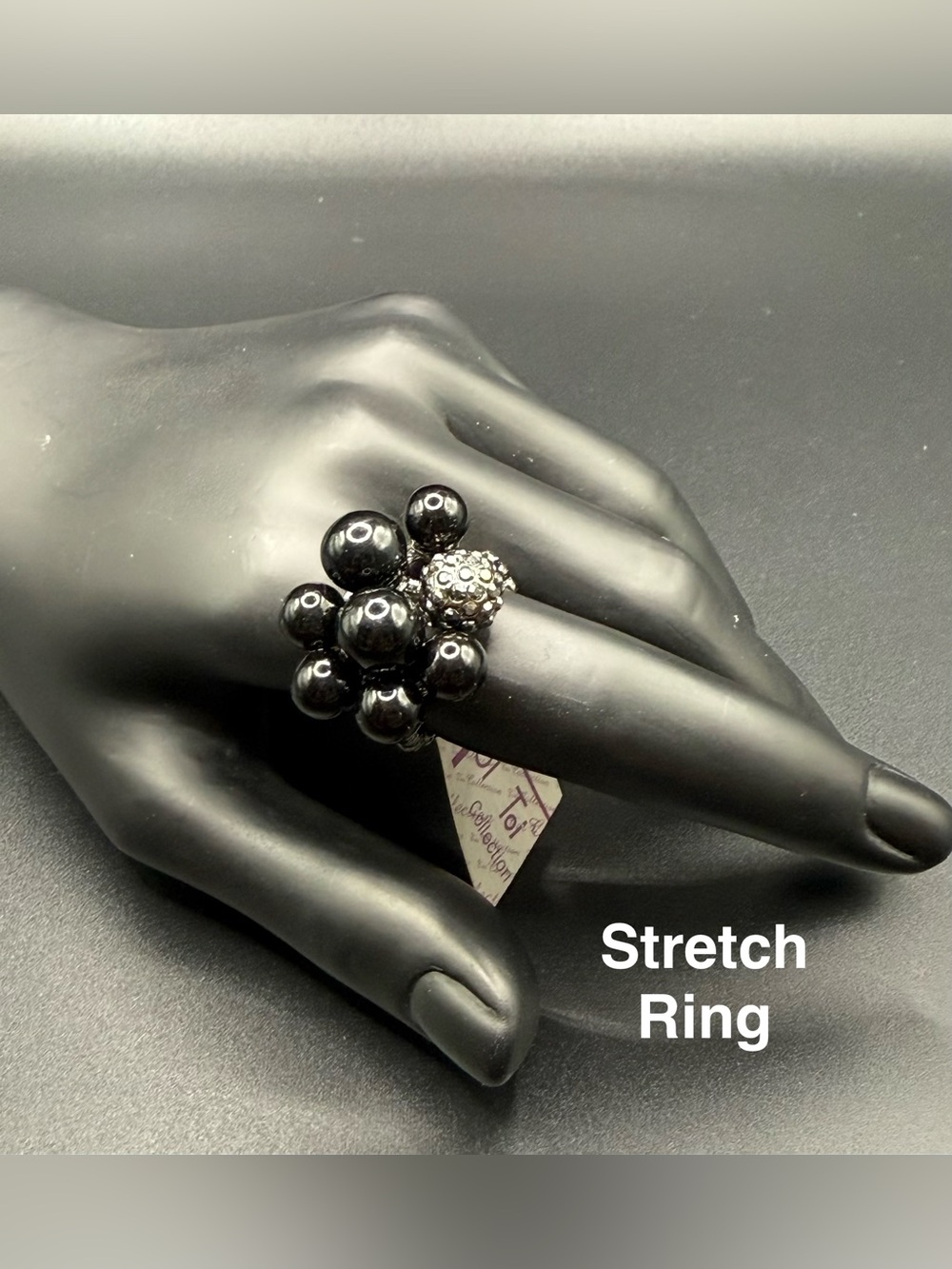 Stretch Cluster Ring in Black with Silver Accent